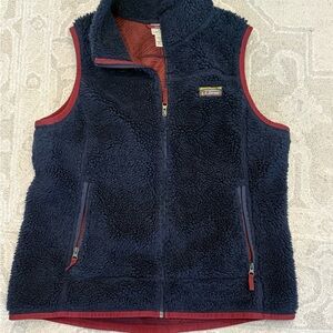 L.L.Bean Navy Sherpa Fleece Vest with Red Trim